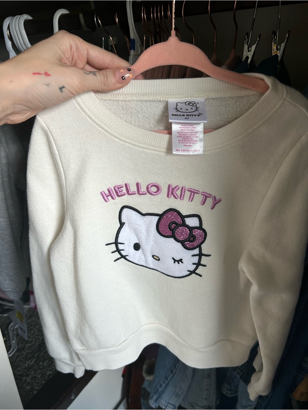 Hello Kitty Cream Sweatshirt with Pink Glitter Bow